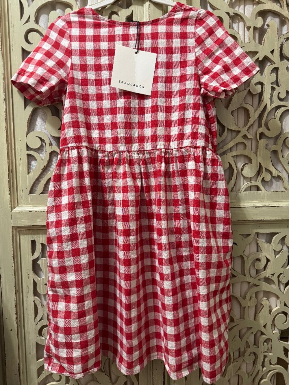 XS Tradlands Nico Dress Fig Toast Gingham - Red Picnic Check